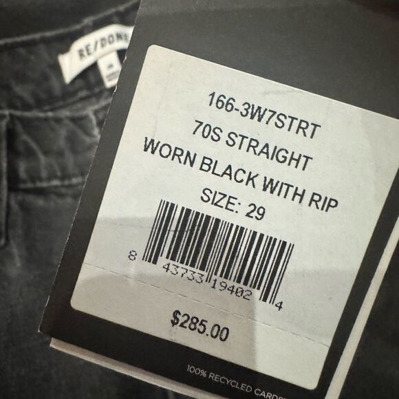 NWT RE/DONE  70's Straight Jeans in Worn Black With Rip - Picture 8 of 9